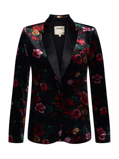 Shop L Agence Chamberlain Velvet Blazer In Black Multi Vintage Rose