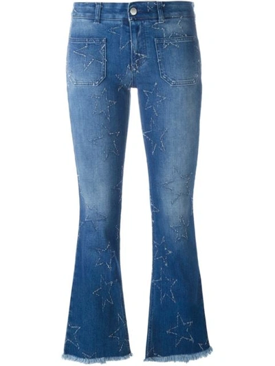 Stella Mccartney Star-distressed Cropped Kick-flare Jeans In Blue