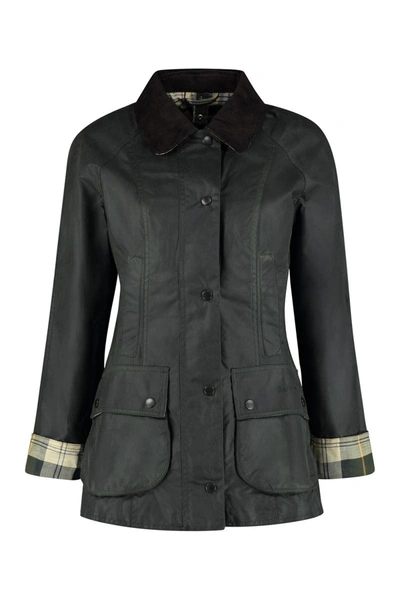 Shop Barbour Beadnell Waxed Cotton Jacket In Green
