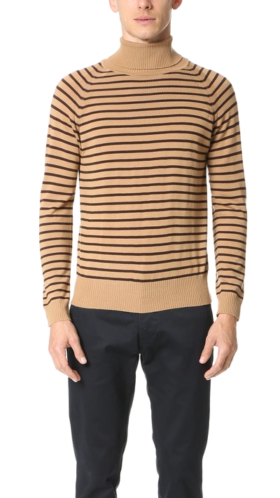 Marc Jacobs Stevie Stripe Turtleneck Sweater In Camel Brown