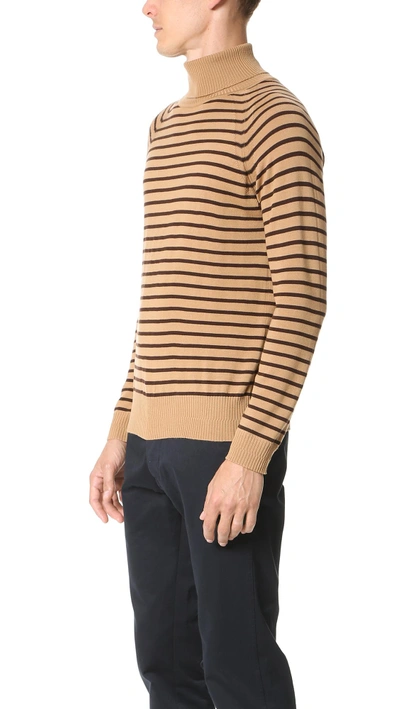 Shop Marc Jacobs Stevie Stripe Turtleneck Sweater In Camel Brown