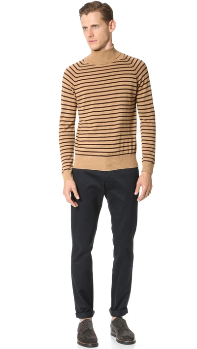 Shop Marc Jacobs Stevie Stripe Turtleneck Sweater In Camel Brown