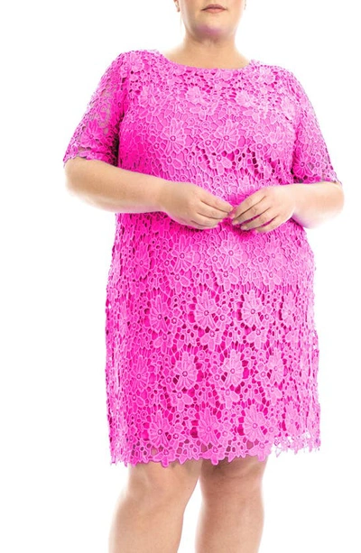 Shop Nina Leonard Crochet Lace Sheath Dress In Dragon Fruit