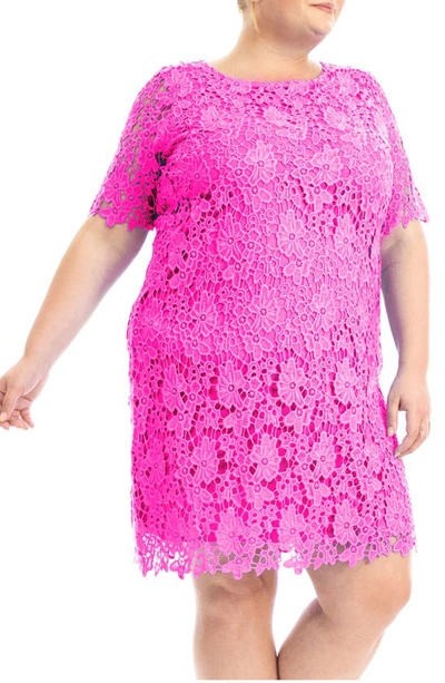 Shop Nina Leonard Crochet Lace Sheath Dress In Dragon Fruit