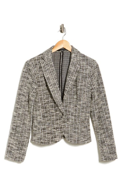 Amanda & Chelsea Bouclé Knit One Button Blazer In Black Multi