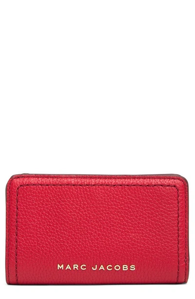 Shop Marc Jacobs Topstitched Compact Zip Wallet In Fire Red