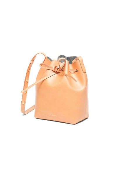 Shop Mansur Gavriel Mini Bucket Bag In Cammello & Silver