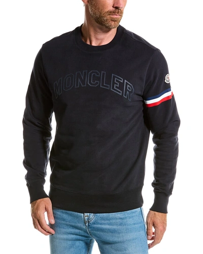 Shop Moncler Logo Crewneck Sweater In Blue