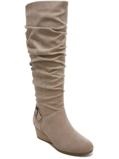 Shop Dr. Scholl's Shoes Break Free Womens Faux Suede Side Zip Knee-high Boots In Beige