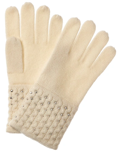 Shop Forte Cashmere Basic Texture Crystal Cashmere Gloves In White