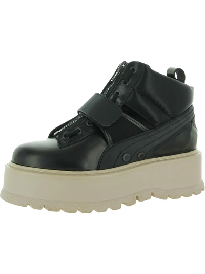 Shop Fenty X Puma Sneaker Boot Strap Mens Leather Zipper Ankle Boots In Black