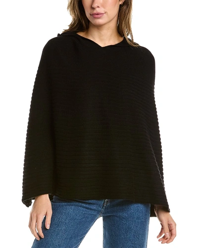 Shop Forte Cashmere Basic Circular Rib Hooded Wool & Cashmere-blend Poncho In Black