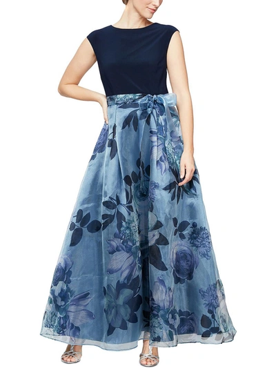 Shop Slny Womens Floral Print Maxi Evening Dress In Blue