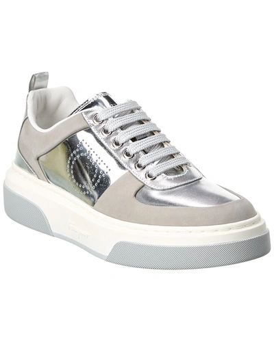 Shop Ferragamo Cassina Low Leather Sneaker In Silver