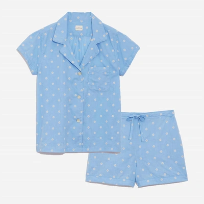 Shop The Sleep Code Embroidered Daisy Cotton Classic Short Pj Set In Cornflower Daisy In Multi
