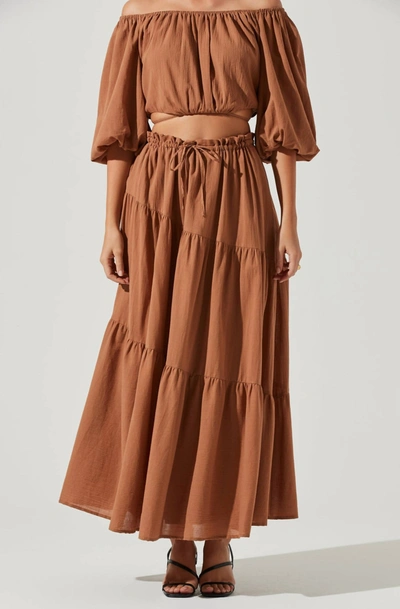 Shop Astr Balboa Tiered Maxi Skirt In Brown