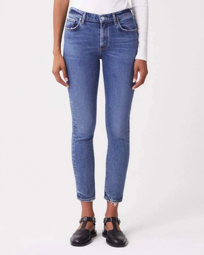 Shop Agolde Toni Mid Rise Straight Leg Jean In Dime In Blue
