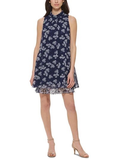 Shop Jessica Howard Petites Womens Mock-neck Short Midi Dress In Blue