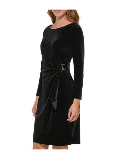 Shop Dkny Womens Velvet Midi Wrap Dress In Black