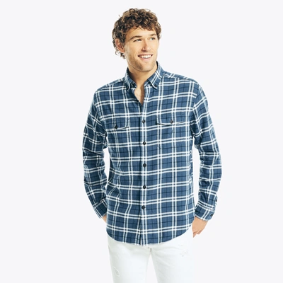 Shop Nautica Mens Sustainably Crafted Plaid Flannel Shirt In Blue