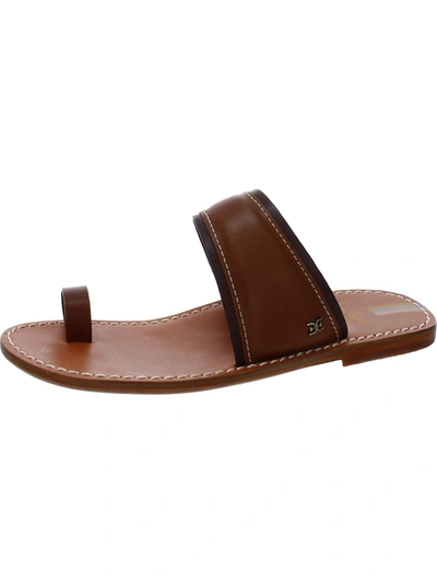 Shop Sam Edelman Womens Leather Toe Loop Slide Sandals In Brown
