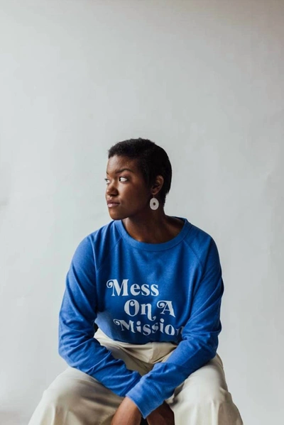 Shop Crowned Free Mess On A Mission Sweatshirt In Cobalt Blue