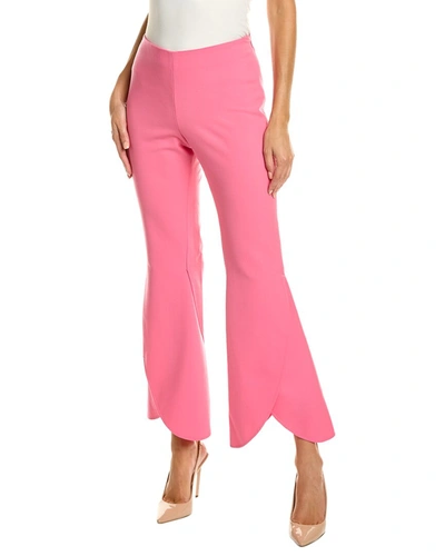 Shop Oscar De La Renta Ankle-length Tulip Flare Silk-trim Wool-blend Pant In Pink
