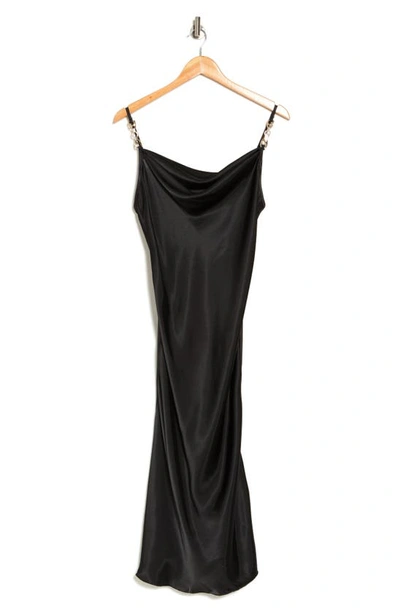 Shop Jump Apparel Satin Cowl Neck Midi Dress In Black