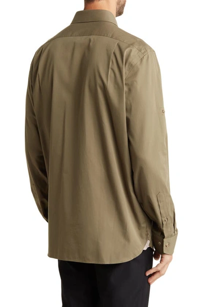 Lorenzo Uomo Trim Fit Long Sleeve Cotton Button-up Shirt In Olive