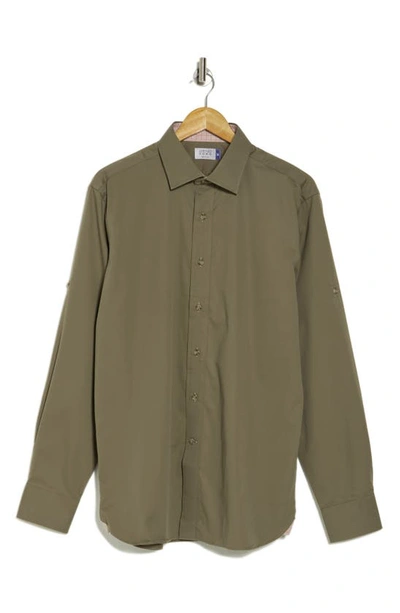 Shop Lorenzo Uomo Trim Fit Long Sleeve Cotton Button-up Shirt In Olive