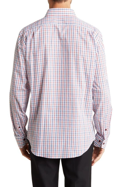 Shop Lorenzo Uomo Check Print Trim Fit Long Sleeve Cotton Button-up Shirt In White/ Navy/ Red