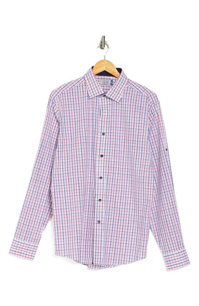 Shop Lorenzo Uomo Check Print Trim Fit Long Sleeve Cotton Button-up Shirt In White/ Navy/ Red