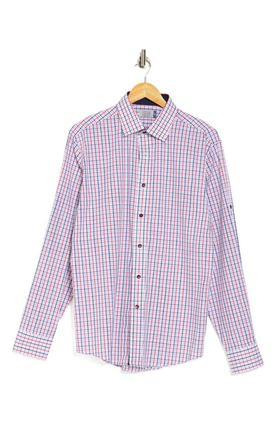Lorenzo Uomo Check Print Trim Fit Long Sleeve Cotton Button-up Shirt In White/ Navy/ Red