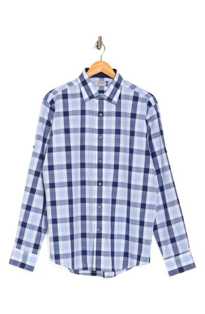 Shop Lorenzo Uomo Check Print Trim Fit Long Sleeve Cotton Button-up Shirt In White/ Navy