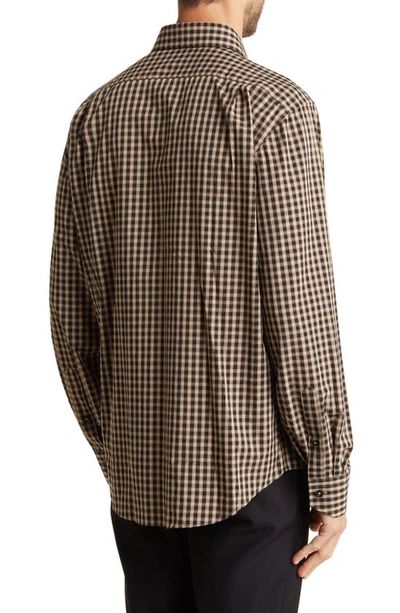 Shop Lorenzo Uomo Check Print Trim Fit Long Sleeve Button-up Shirt In Black/ Tan