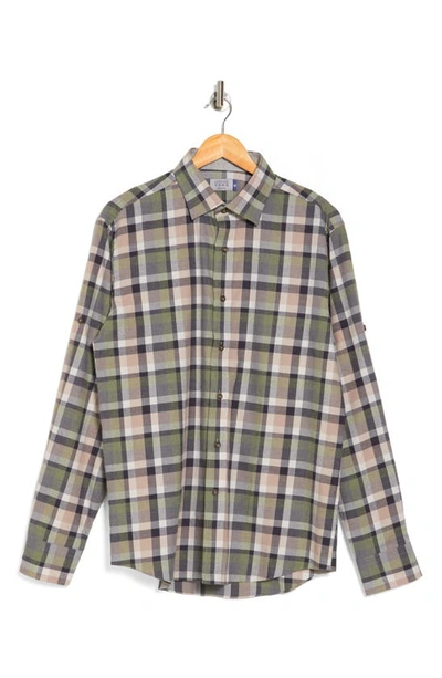 Shop Lorenzo Uomo Check Print Trim Fit Long Sleeve Cotton Flannel Button-up Shirt In Tan/ Hunter