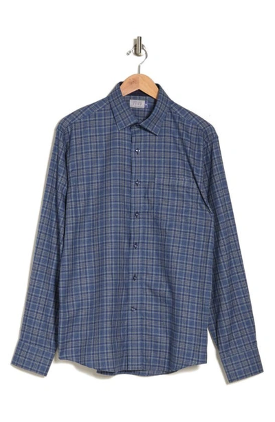 Shop Lorenzo Uomo Trim Fit Flannel Cotton Dress Shirt In Denim/ Navy/ Yellow