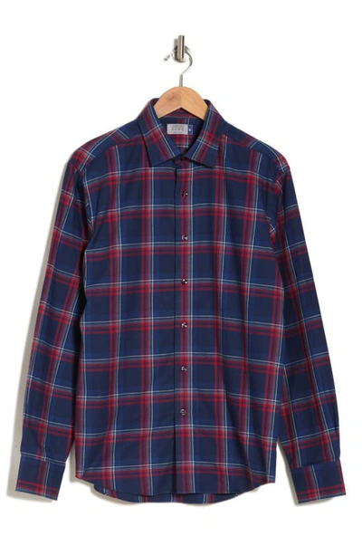 Shop Lorenzo Uomo Trim Fit Plaid Flannel Cotton Dress Shirt In Navy/ Red