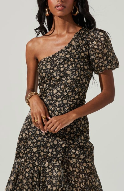 Shop Astr The Label Santorini Floral One Shoulder Dress In Black Taupe Multi