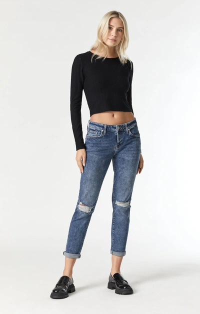 Mavi Ada Boyfriend Jeans In Mid Ripped Recycle Blue In Medium Blue