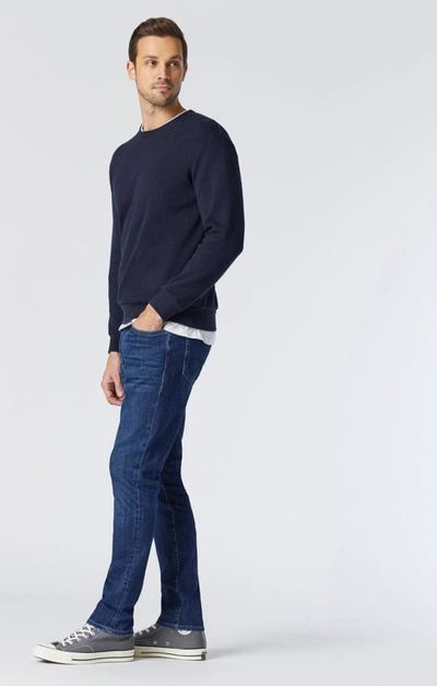 Shop Mavi Matt Mid Rise Relaxed Straight Leg In Deep Brushed Williamsburg In Dark Blue