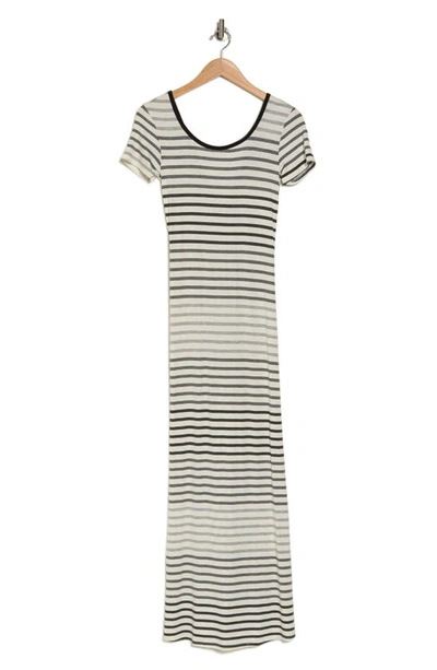 Shop Go Couture Stripe Short Sleeve Rib Maxi Dress In Black Stripe