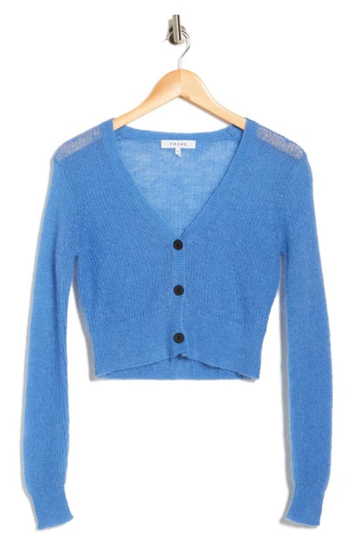 Shop Frame Shrunken Mohair & Wool Blend Cardigan In Cornflower Blue
