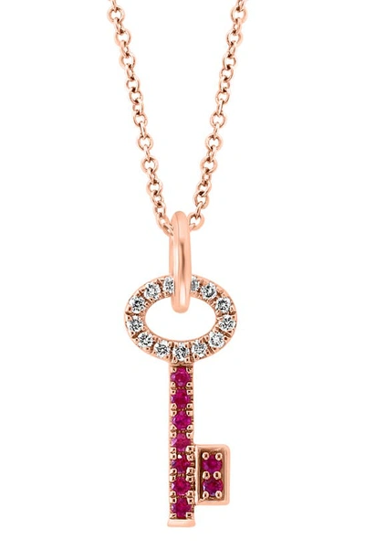 Effy 14k Rose Gold Ruby & Diamond Key Pendant Necklace In Red
