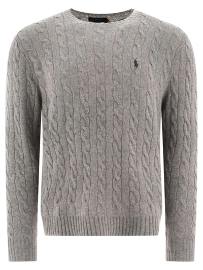 Shop Polo Ralph Lauren "pony" Cable-knit Sweater In Grey