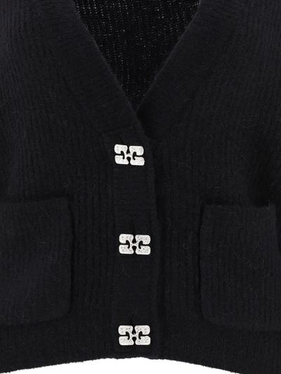 Shop Ganni Cardigan With Embellished Buttons In Black