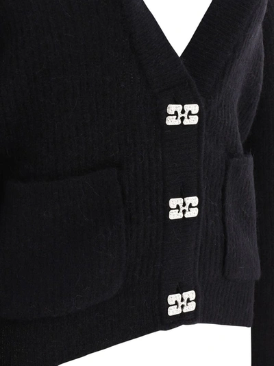 Shop Ganni Cardigan With Embellished Buttons In Black