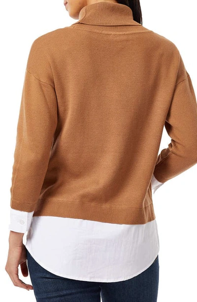 Shop Jones New York Turtleneck Two-fer Sweater In Caramel