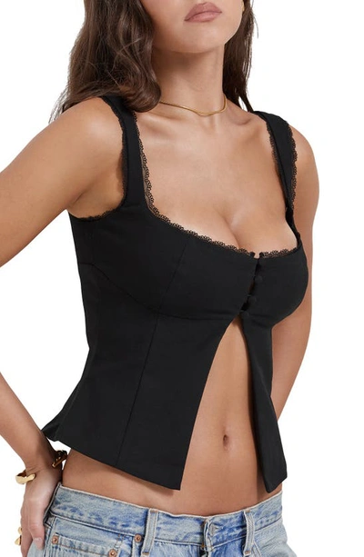 House Of Cb Noura Lace Trim Open Front Tank In Black