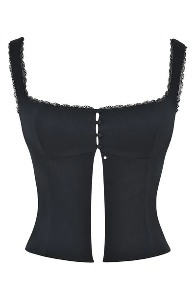 House Of Cb Noura Lace Trim Open Front Tank In Black